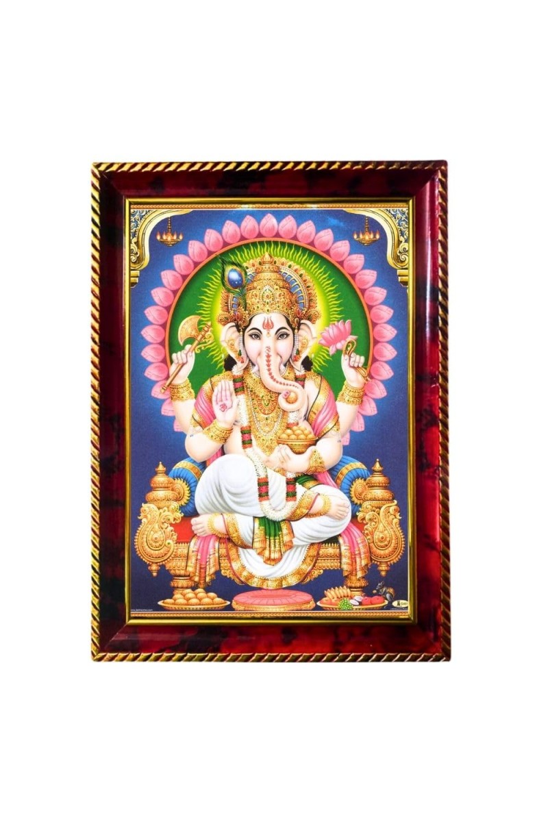 Lord Ganesha Photo Frame For Wall & Table | 7x9 Inch Golden Cherry Finish | Decorative Lord Ganesha Photo Frame For Home, Office & Pooja Room (F11583)