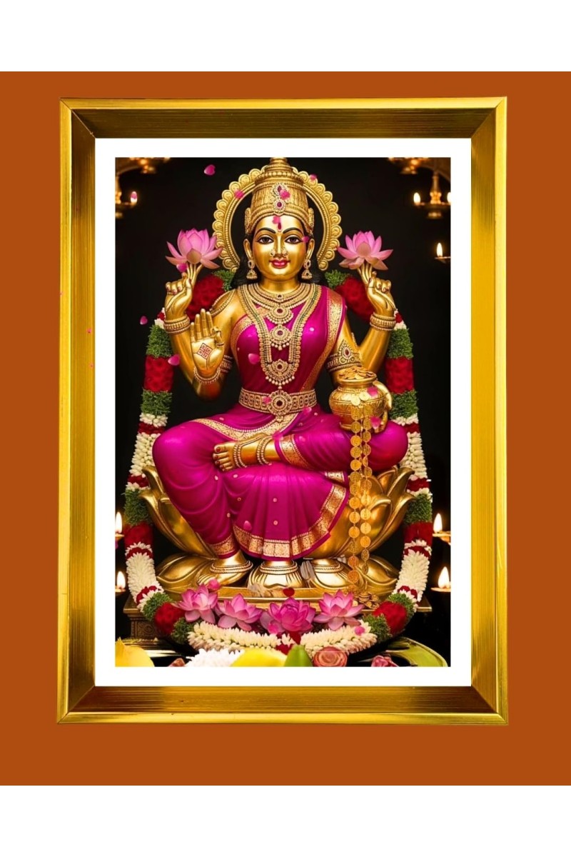 Mata Lakshmi Golden Photo Frame - 10x14 Inches | Elegant Wooden Frame For Home, Office & Temple Decoration | Spiritual Wall & Table Decor and Gift Item