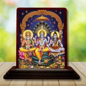 Car Desk/Table Top Lord Vishnu Wooden Photo Stand 3x4 Inches, Compact & Stylish Spiritual Display For Car, Home & Office (Pack Of 1) (F15138)