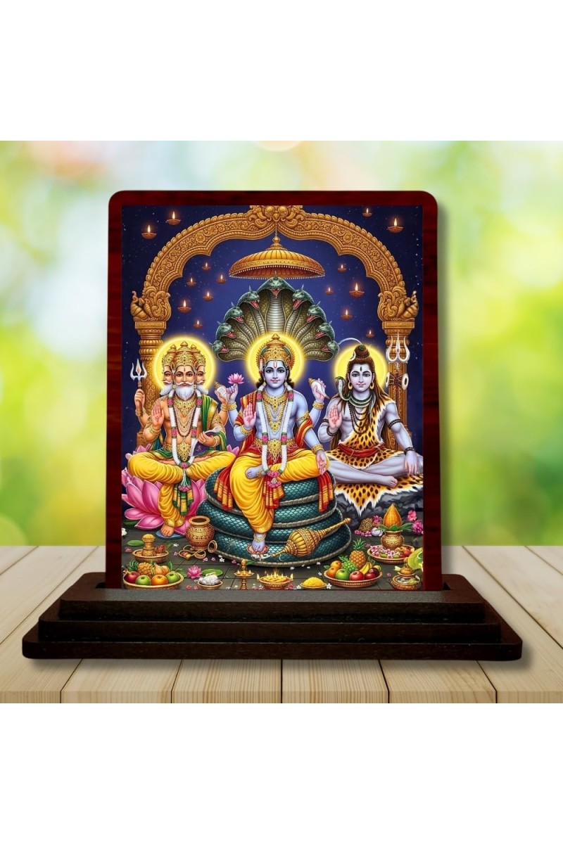 Car Desk/Table Top Lord Vishnu Wooden Photo Stand â€“ 3x4 Inches, Compact & Stylish Spiritual Display For Car, Home & Office (Pack Of 1) (F15138)