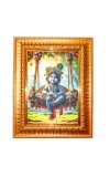 Little Krishna Golden Designer Photo Frame | 10x14 Inch Religious Wall Hanging Frame For Home & Office Decoration | Hindu Deity Spiritual Gift Item