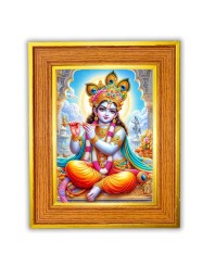 Little Krishna Photo Frame 10x14 Inches-Brown Wooden Frame For Home, Office & Temple Decoration And Gifting (F6495)
