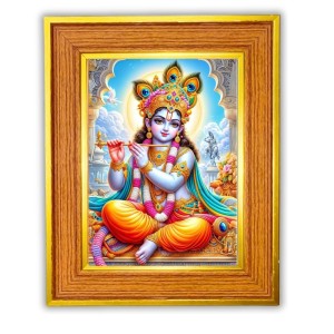 Little Krishna Photo Frame 10x14 Inches-Brown Wooden Frame For Home, Office & Temple Decoration And Gifting (F6495)