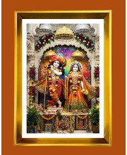 Divine Radha Krishna Golden Photo Frame - 10x14 Inches | Elegant Wooden Frame For Home, Office & Temple Decoration | Spiritual Wall & Table Decor and Gift Item