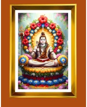 Lord Shiva Golden Photo Frame - 14x18 Inches | Elegant Wooden Frame For Home, Office & Temple Decoration | Spiritual Wall & Table Decor And Gift Item (F9909)
