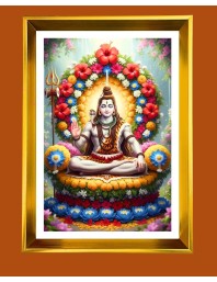 Lord Shiva Golden Photo Frame - 10x14 Inches | Elegant Wooden Frame For Home, Office & Temple Decoration | Spiritual Wall & Table Decor And Gift Item (F9909)