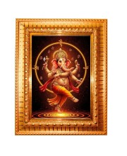 Divine Ganesha Golden Designer Photo Frame | 10x14 Inch Religious Wall Hanging Frame For Home & Office Decoration | Hindu Deity Divine Ganesha Spiritual Gift Item