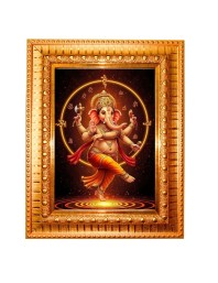 Divine Ganesha Golden Designer Photo Frame | 16x20 Inch Religious Wall Hanging Frame For Home, Office Decoration and Spiritual Gift Item