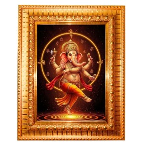 Divine Ganesha Golden Designer Photo Frame | 16x20 Inch Religious Wall Hanging Frame For Home, Office Decoration and Spiritual Gift Item