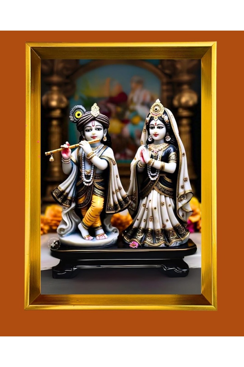 Golden Photo Frame - 10x14 Inches | Elegant Wooden Frame For Home, Office & Temple Decoration | Spiritual Wall & Table Decor and Gift Item