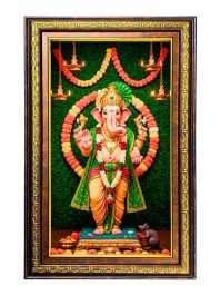 Lord Ganesha Digital Golden Balck Color Photo Frame | Hindu Religious Wall Decor | 10x16 Inches - Inspirational Wall Art For Office, Home Decor - Ideal Spiritual Gift (F16580)