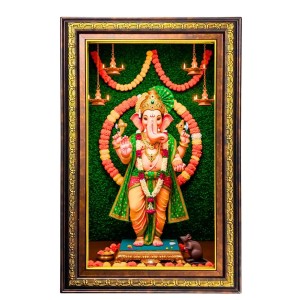 Lord Ganesha Digital Golden Balck Color Photo Frame | Hindu Religious Wall Decor | 10x16 Inches - Inspirational Wall Art For Office, Home Decor - Ideal Spiritual Gift (F16580)