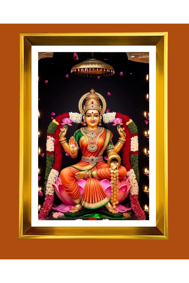 Mata Laxmi Golden Photo Frame - 12x16 Inches | Elegant Wooden Frame For Home, Office & Temple Decoration | Spiritual Wall & Table Decor And Gift Item (F9804)