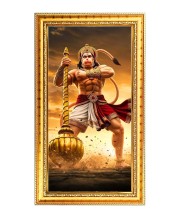 Lord Hanuman Digital Golden Color Photo Frame | Hindu Religious Wall Decor | 10x17 Inches - Inspirational Wall Art For Office, Home Decor - Ideal Spiritual Gift (F10341)