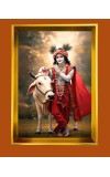 Divine Krishna Golden Photo Frame - 16x20 Inches | Elegant Wooden Frame For Home, Office & Temple Decoration | Spiritual Wall & Table Decor And Gift Item (F9875)
