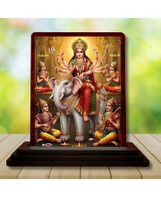 Car Desk/Table Top Maa Durga Wooden Photo Stand â€“ 3x4 Inches, Compact & Stylish Spiritual Display For Car, Home & Office (Pack Of 1) (F15060)