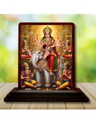 Car Desk/Table Top Maa Durga Wooden Photo Stand 3x4 Inches, Compact & Stylish Spiritual Display For Car, Home & Office (Pack Of 1) (F15060)
