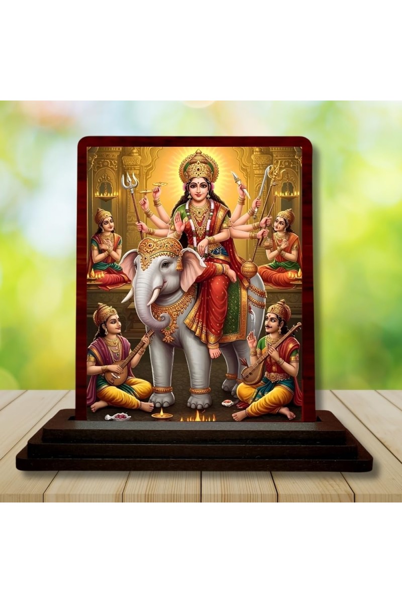 Car Desk/Table Top Maa Durga Wooden Photo Stand â€“ 3x4 Inches, Compact & Stylish Spiritual Display For Car, Home & Office (Pack Of 1) (F15060)
