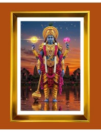 Lord Vishnu Golden Photo Frame - 12x16 Inches | Elegant Wooden Frame For Home, Office & Temple Decoration | Spiritual Wall & Table Decor And Gift Item (F9443)