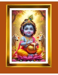 Bal Gopal Golden Photo Frame - 12x16 Inches | Elegant Wooden Frame For Home, Office & Temple Decoration | Spiritual Wall & Table Decor And Gift Item (F9542)
