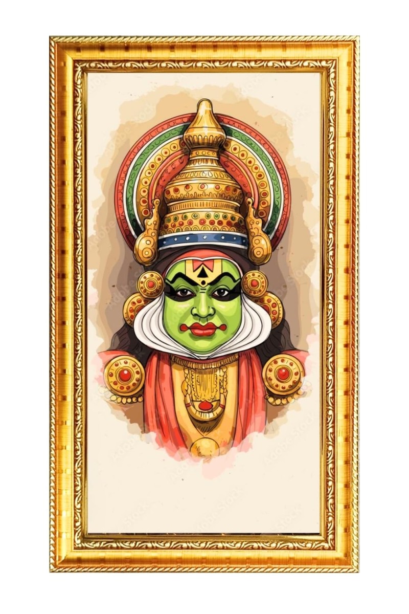 Kathakali Digital Golden Color Photo Frame | Hindu Religious Wall Decor | 8x15 Inches - Inspirational Wall Art For Office, Home Decor - Ideal Spiritual Gift (F10322)