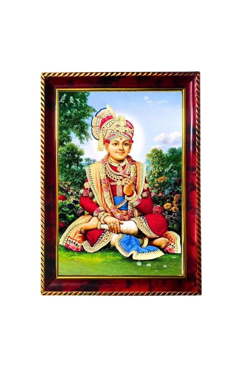 Swami Narayan Photo Frame For Wall & Table | 7x9 Inch Golden Cherry Finish | Decorative Swami Narayan Photo Frame For Home, Office & Pooja Room (F11421)
