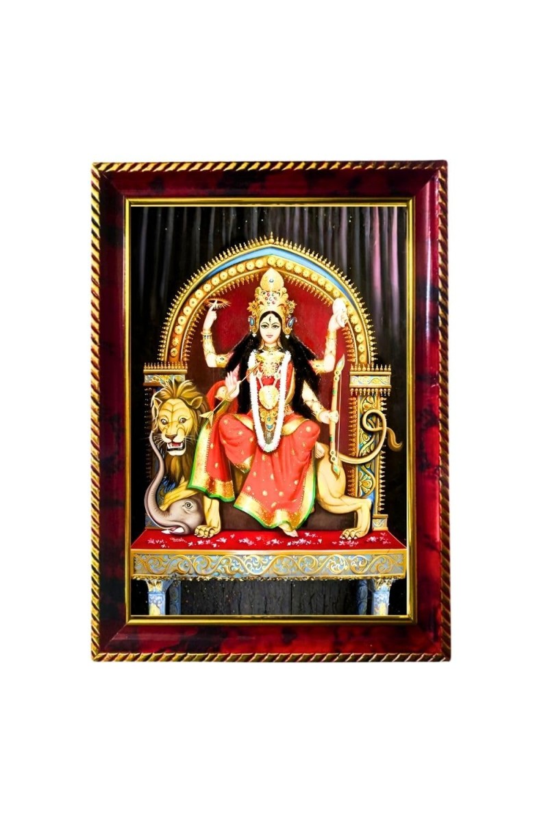 Goddess Maa Durga Photo Frame For Wall & Table | 7x9 Inch Golden Cherry Finish | Decorative Goddess Maa Durga Photo Frame For Home, Office & Pooja Room (F11467)