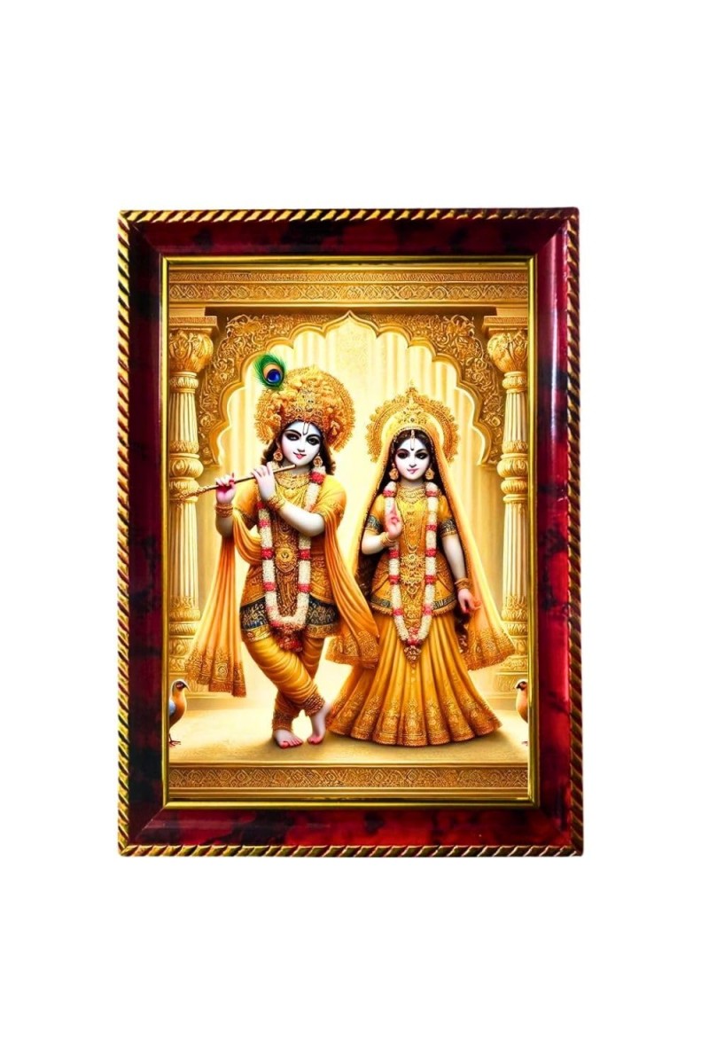 Lord Krishna And Radha Photo Frame For Wall & Table | 7x9 Inch Golden Cherry Finish | Decorative Lord Krishna And Radha Photo Frame For Home, Office & Pooja Room (F11656)