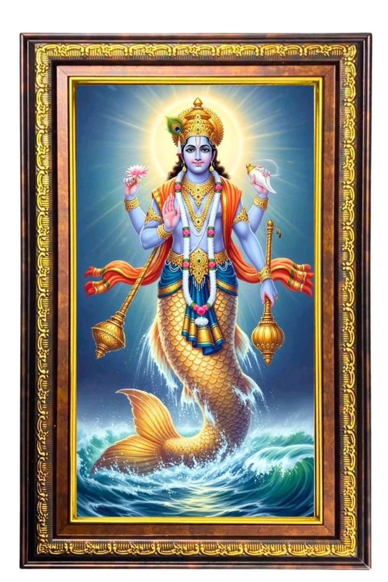 Lord Vishnu Digital Golden Balck Color Photo Frame | Hindu Religious Wall Decor | 10x16 Inches - Inspirational Wall Art For Office, Home Decor - Ideal Spiritual Gift (F16860)