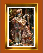 Divine Radha Krishna Golden Photo Frame - 10x14 Inches | Elegant Wooden Frame For Home, Office & Temple Decoration | Spiritual Wall & Table Decor and Gift Item