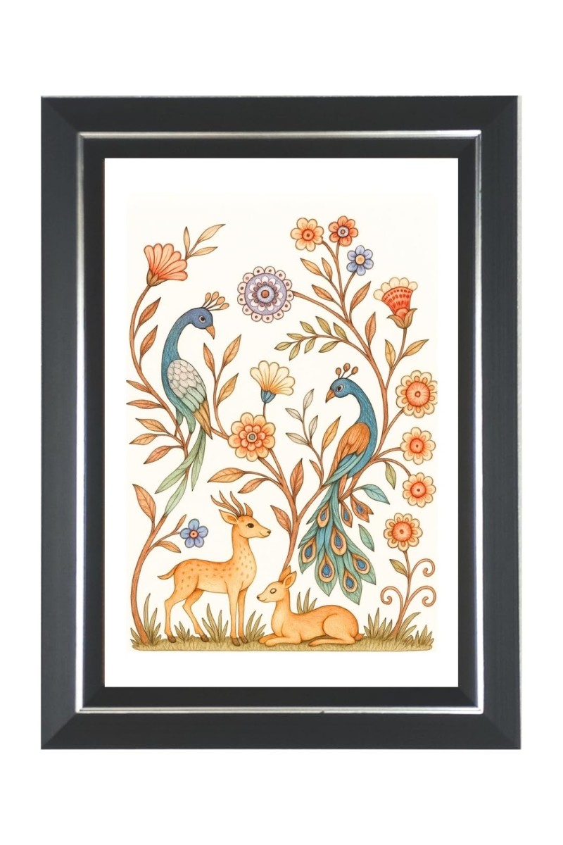Peacocks, Deer, And Flowers Photo Wall & Table Frame | 10x14 Inch Black Designer | Perfect For Gifting & Home Decor (F9662)