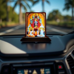 Car Desk/Table Top Kali Maa With Sri Ramakrishna Paramahamsa And Maa Sarada Devi Wooden Photo Stand 3x4 Inches, Compact & Stylish Spiritual Display For Car, Home & Office (Pack Of 1) (F15095)