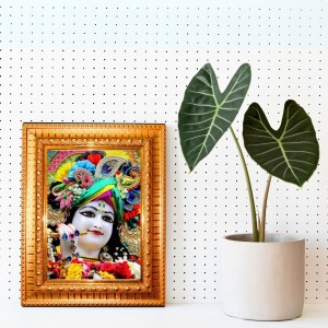 Flute Sri Krishna Golden Designer Photo Frame | 16x20 Inch Religious Wall Hanging Frame For Home & Office Decoration | Hindu Deity Spiritual Gift Item