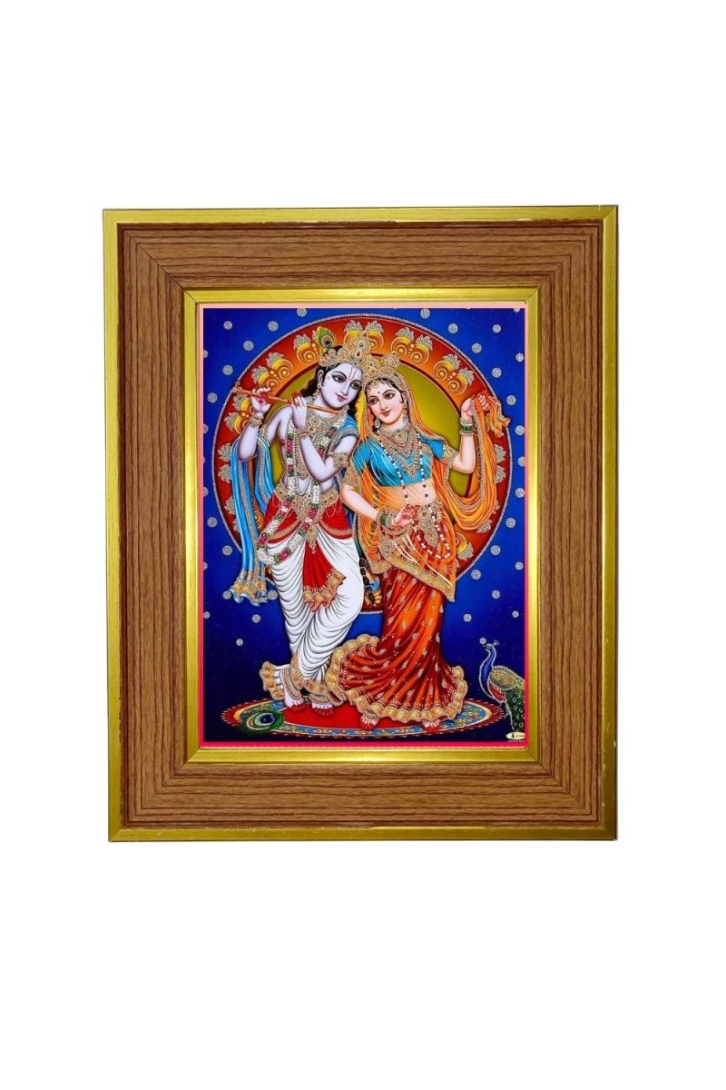 Radha Krishna Photo Frame 16x20 Inches-Brown Wooden Frame For Home, Office & Temple Decoration And Gifting (F6417)