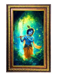Lord Krishna Digital Golden Balck Color Photo Frame | Hindu Religious Wall Decor | 10x16 Inches - Inspirational Wall Art For Office, Home Decor - Ideal Spiritual Gift (F16687)
