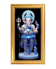 Lord Ganesh Digital Golden Color Photo Frame | Hindu Religious Wall Decor | 12x19 Inches - Inspirational Wall Art For Office, Home Decor - Ideal Spiritual Gift (F10380)