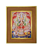 Lakshmi, Ganesh, Saraswati, And Dhan Kuber. Photo Frame 10x14 Inches-Brown Wooden Frame For Home, Office & Temple Decoration And Gifting (F6381)