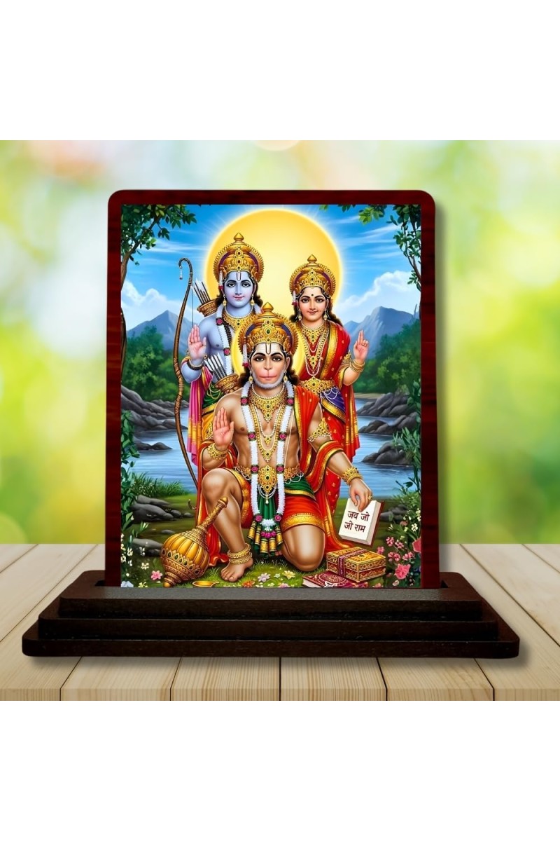 Car Desk/Table Top Lord RamSiya Wooden Photo Stand 3x4 Inches, Compact & Stylish Spiritual Display For Car, Home & Office (Pack Of 1) (F15185)