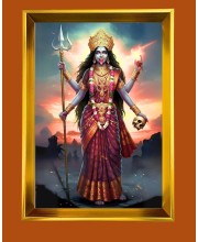 Goddess Kali Golden Photo Frame - 10x14 Inches | Elegant Wooden Frame For Home, Office & Temple Decoration | Spiritual Wall & Table Decor and Gift Item