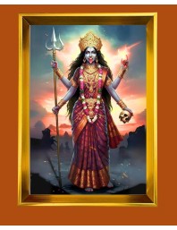 Goddess Kali Golden Photo Frame - 12x16 Inches | Elegant Wooden Frame For Home, Office & Temple Decoration | Spiritual Wall & Table Decor And Gift Item (F9738)