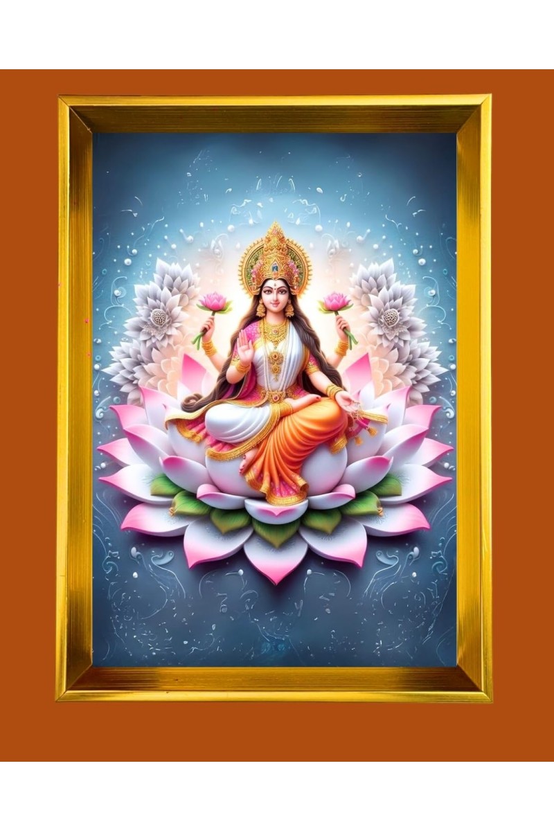 Mata Laxmi Golden Photo Frame - 10x14 Inches | Elegant Wooden Frame For Home, Office & Temple Decoration | Spiritual Wall & Table Decor And Gift Item (F9809)