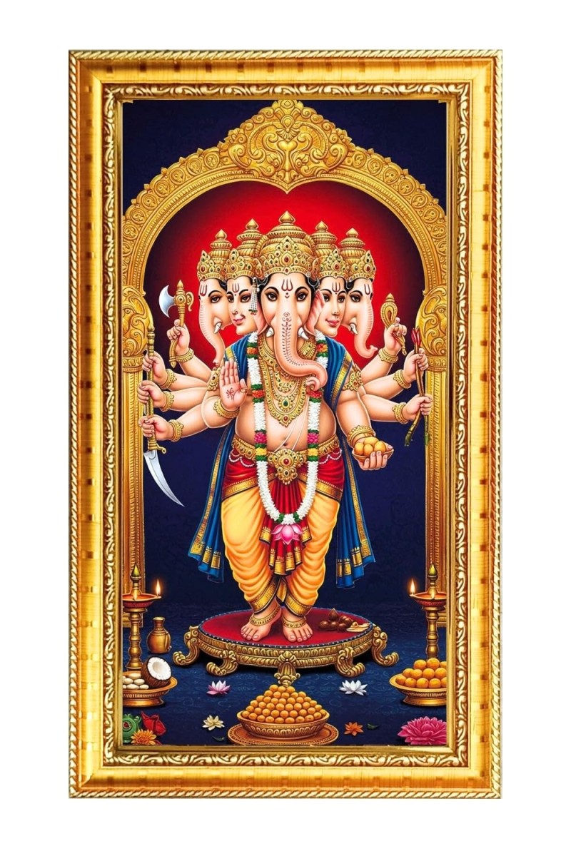 Lord Ganesh Digital Golden Color Photo Frame | Hindu Religious Wall Decor | 8x15 Inches - Inspirational Wall Art For Office, Home Decor - Ideal Spiritual Gift (F10315)