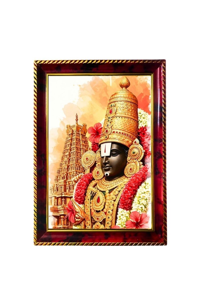 Lord Venkateshwara Photo Frame For Wall & Table | 7x9 Inch Golden Cherry Finish | Decorative Lord Venkateshwara Photo Frame For Home, Office & Pooja Room (F11668)