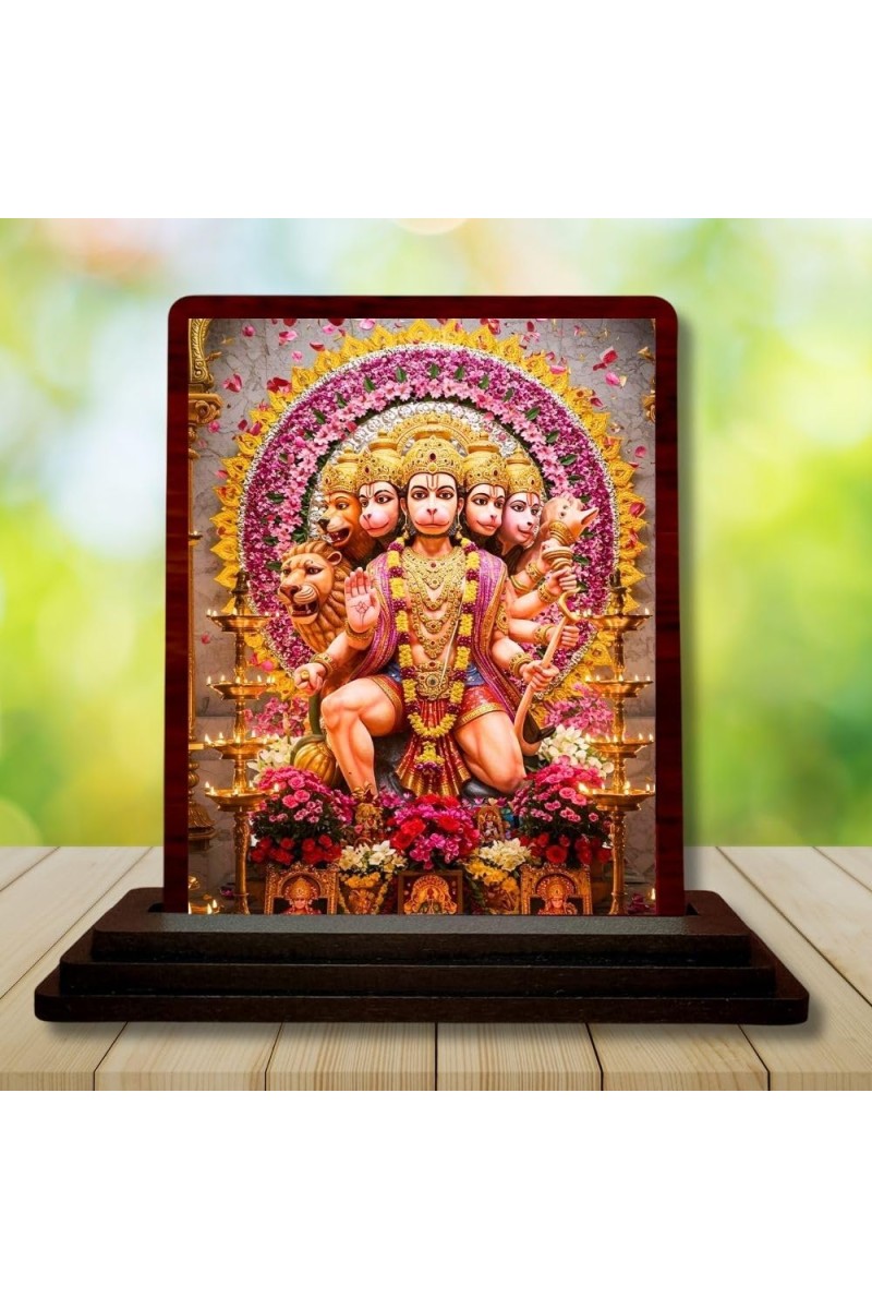 Car Desk/Table Top Lord Hanuman Wooden Photo Stand 3x4 Inches, Compact & Stylish Spiritual Display For Car, Home & Office (Pack Of 1) (F14618)