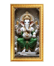 Lord Ganesh Digital Golden Color Photo Frame | Hindu Religious Wall Decor | 12x19 Inches - Inspirational Wall Art For Office, Home Decor - Ideal Spiritual Gift (F10329)