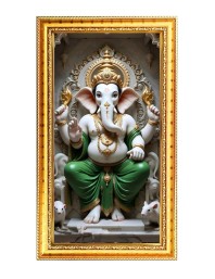 Lord Ganesh Digital Golden Color Photo Frame | Hindu Religious Wall Decor | 8x15 Inches - Inspirational Wall Art For Office, Home Decor - Ideal Spiritual Gift (F10329)