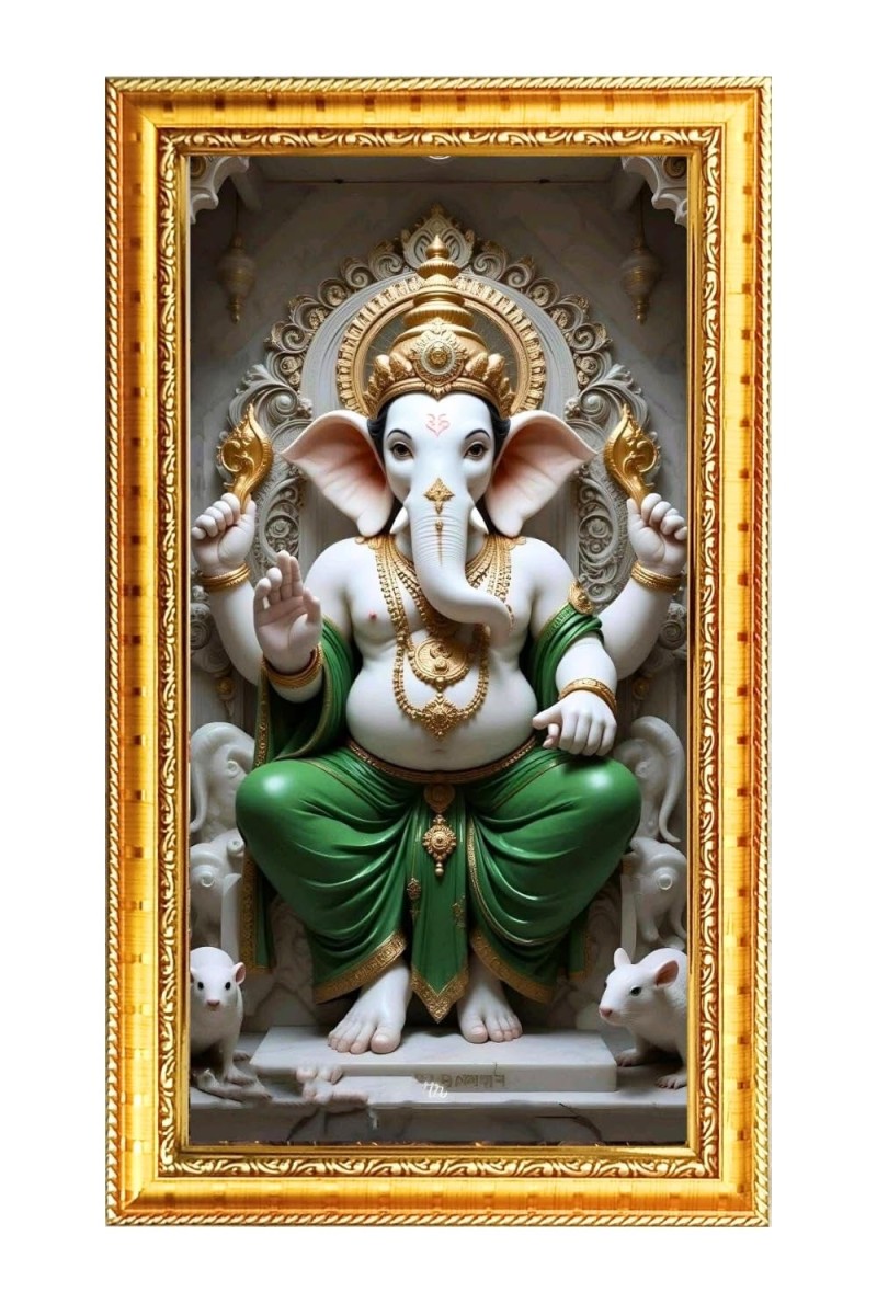 Lord Ganesh Digital Golden Color Photo Frame | Hindu Religious Wall Decor | 8x15 Inches - Inspirational Wall Art For Office, Home Decor - Ideal Spiritual Gift (F10329)