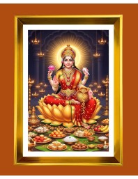 Mata Lakhsmi Golden Photo Frame - 16x20 Inches | Elegant Wooden Frame For Home, Office & Temple Decoration | Spiritual Wall & Table Decor And Gift Item (F9453)