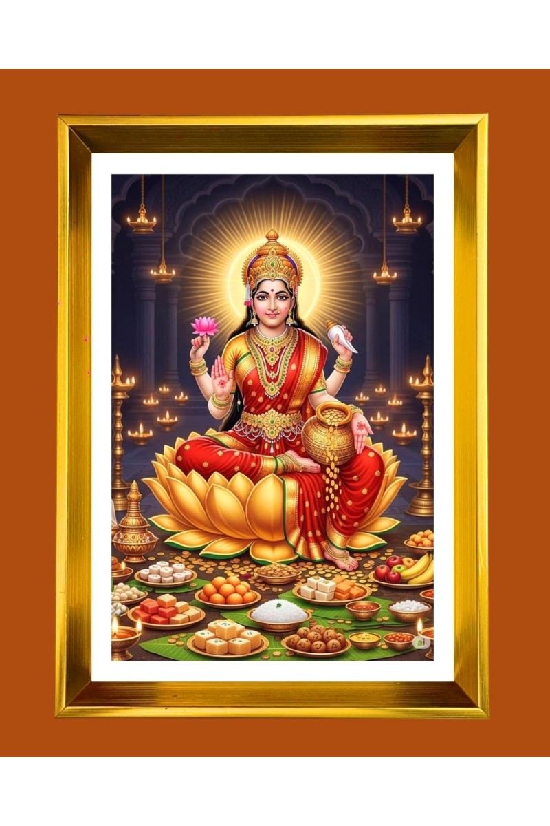 Mata Lakhsmi Golden Photo Frame - 18x22 Inches | Elegant Wooden Frame For Home, Office & Temple Decoration | Spiritual Wall & Table Decor And Gift Item (F9453)