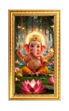 Lord Ganesh Digital Golden Color Photo Frame | Hindu Religious Wall Decor | 8x15 Inches - Inspirational Wall Art For Office, Home Decor - Ideal Spiritual Gift (F10358)